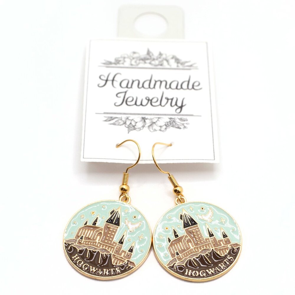 Handmade Goldtone Daytime Hogwarts Harry Potter Hanging Earrings, New - Picture 2 of 2